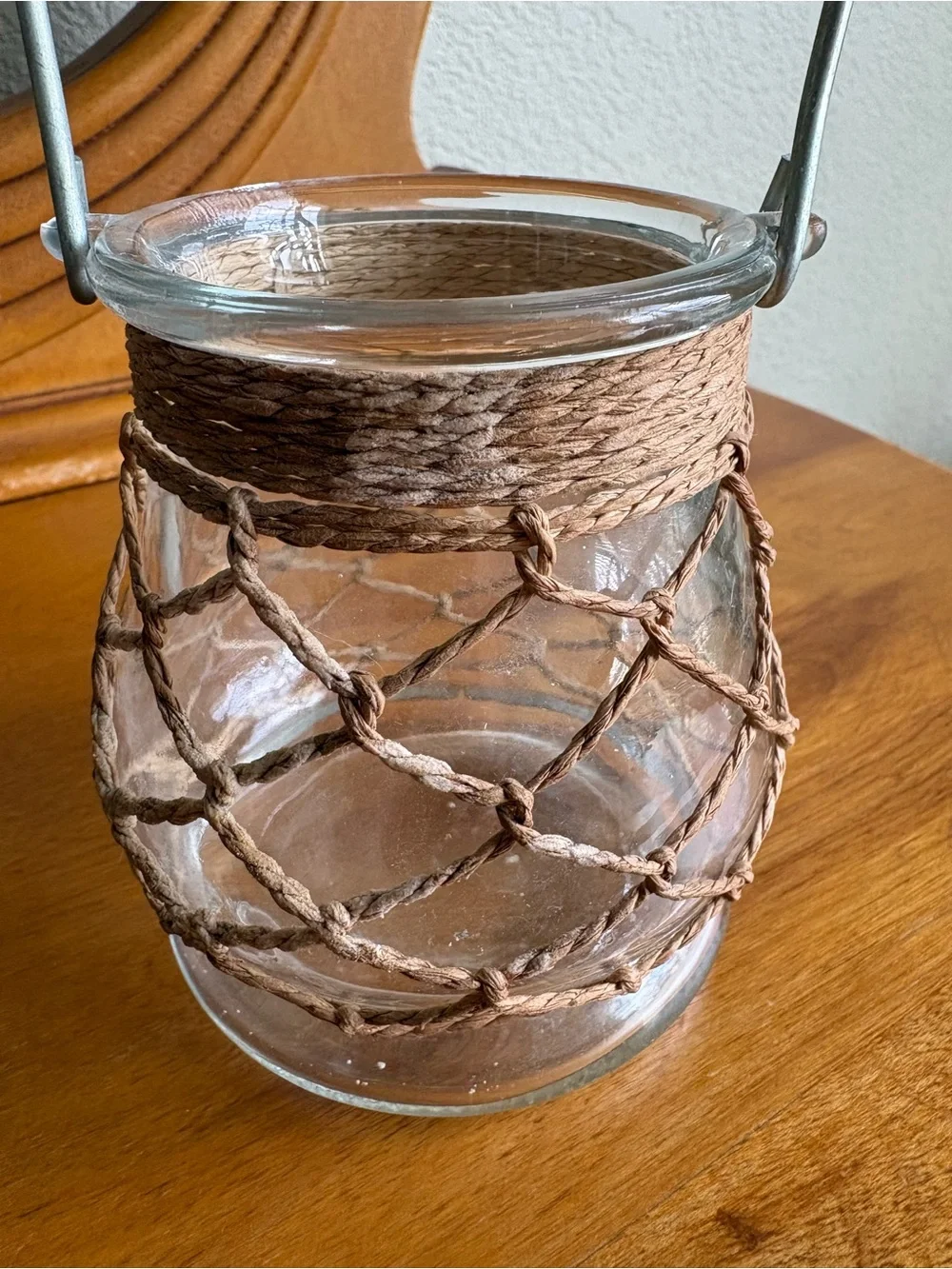 Glass Lantern Vase with Brown Twine Netting - Home Accents